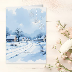 Luxury Silver Foil Corporate Holiday Card   Snowy 