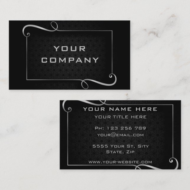 Luxury Silver Frame and Text Black Professional Business Card (Front/Back)