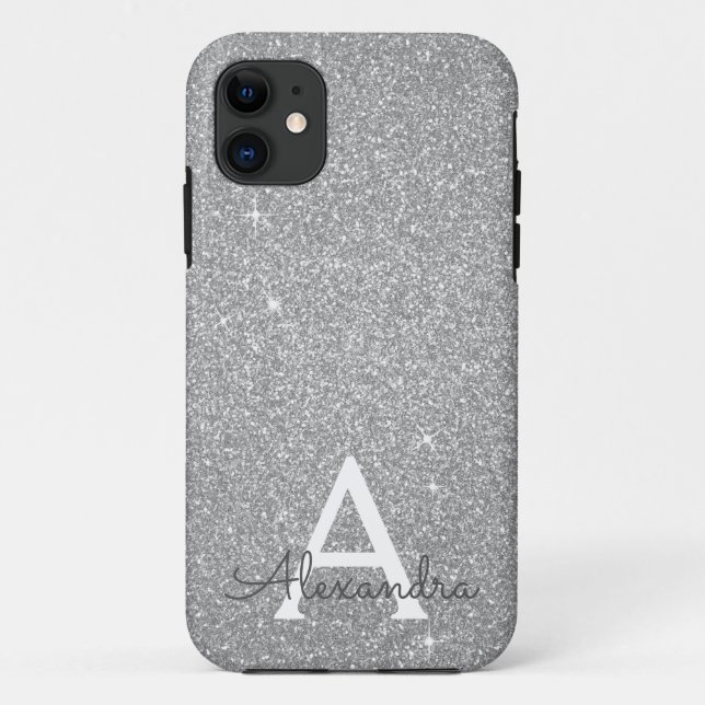 Luxury Silver Glitter and Sparkle Monogram Case-Mate iPhone Case (Back)