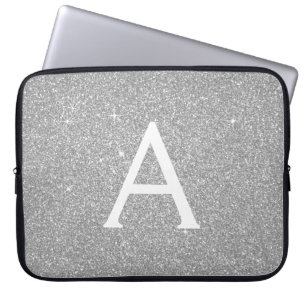 Luxury Silver Glitter and Sparkle Monogram Laptop Sleeve