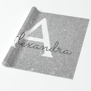 Luxury Silver Glitter and Sparkle Monogram Wrapping Paper