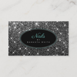 Luxury Silver Glitter Luminous Stars Elegant Nails Business Card