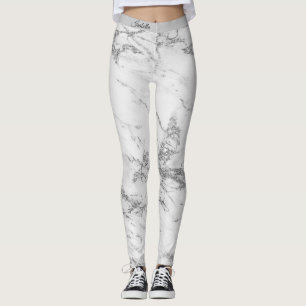Luxury Silver Glitter Marble Add Text Leggings