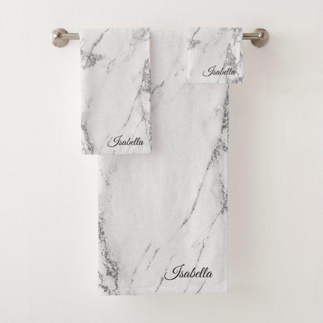 Luxury Silver Glitter Marble Customise Bath Towel Set (Insitu)