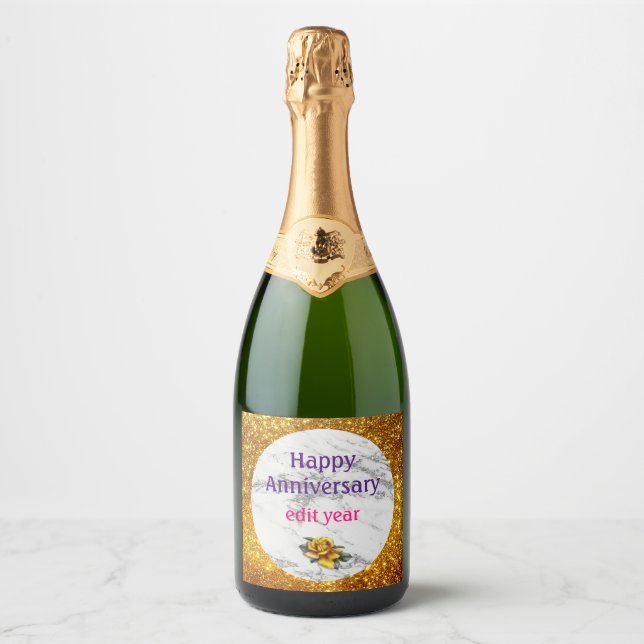Luxury Silver Glitter Marble Customise Sparkling Wine Label (Front)