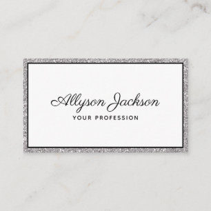 Luxury Silver Glitter Script Business Card