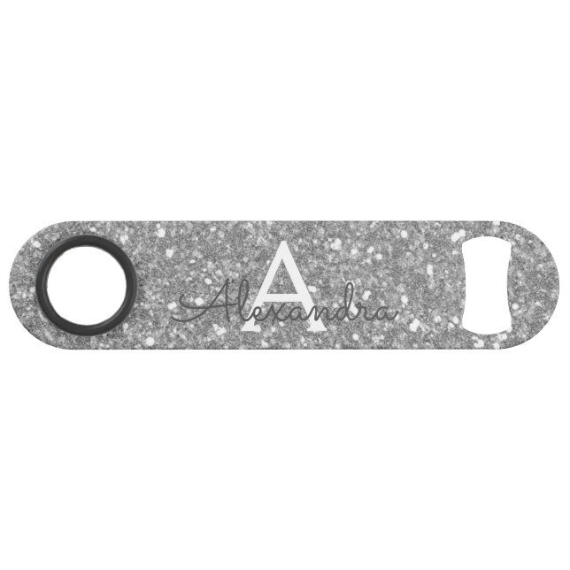 Luxury Silver Glitter & Sparkle Monogram (Front (Horizontal))