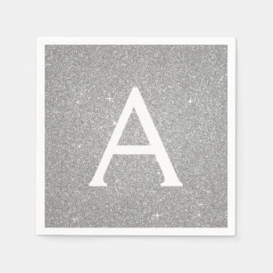 Luxury Silver Glitter & Sparkle Monogram Birthday Napkin