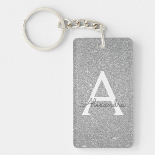 Luxury Silver Glitter & Sparkle Monogram Key Ring