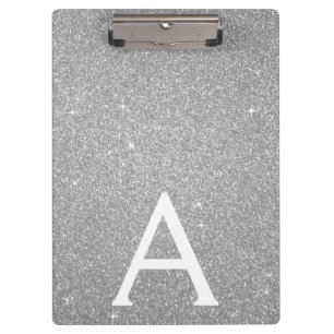 Luxury Silver Glitter & Sparkle Monogram School Clipboard