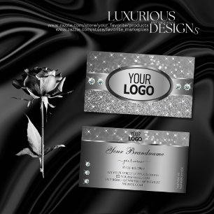 Luxury Silver Glitter Sparkle Stars Diamonds Logo Business Card