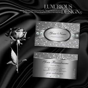 Luxury Silver Glitter Stars Diamonds Oval Frame Business Card