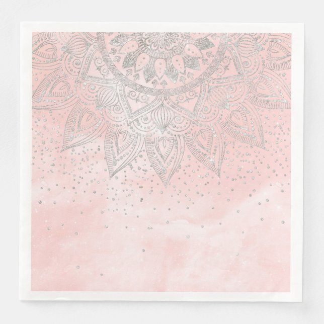 Luxury silver grey mandala confetti design napkin (Front)