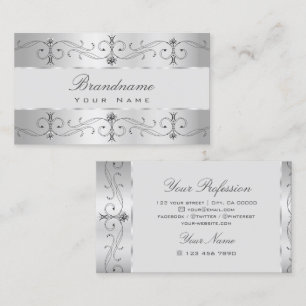 Luxury Silver Grey Ornate Borders Jewels Ornaments Business Card
