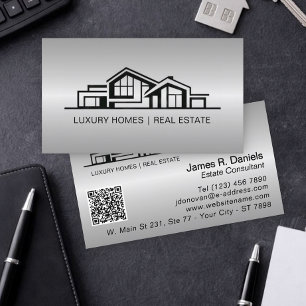 Luxury Silver Grey Real Estate Chic Professional Business Card
