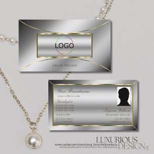 Luxury Silver Luxe Gold Decor with Logo and Photo Business Card