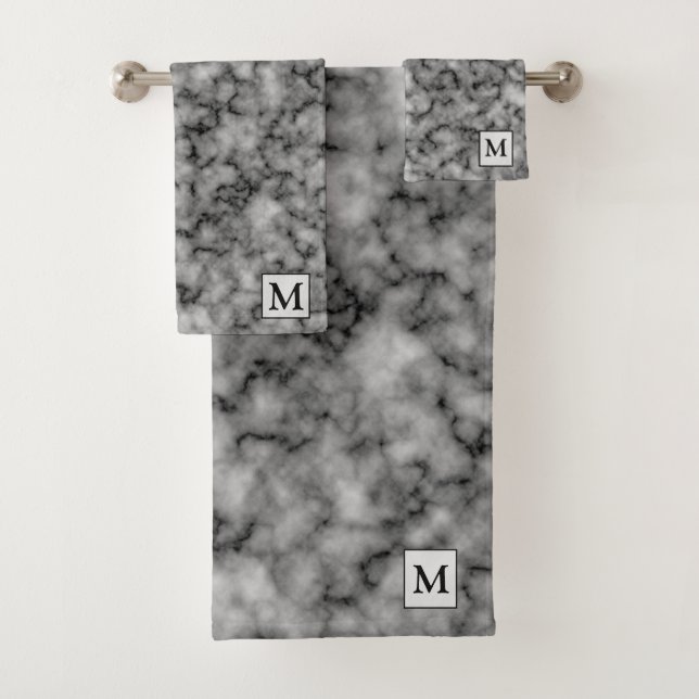 Luxury Silver Marble Monogrammed Bath Towel Set (Insitu)