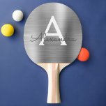 Luxury Silver Metallic Foil Monogram Ping Pong Paddle<br><div class="desc">Luxury Silver Faux Metallic Foil Elegant Monogram Ping Pong Paddle. This monogrammed Ping Pong Paddle can be customised to include your initial and first name and makes a great girly birthday or wedding bachelorette party gift.</div>