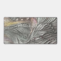 Luxury Silver Metallic Leaves desk mat