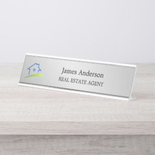 Luxury Silver Metallic Real Estate Agent Business Desk Name Plate
