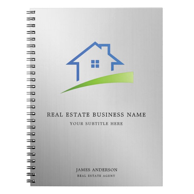 Luxury Silver Metallic Real Estate Agent Business Notebook (Front)