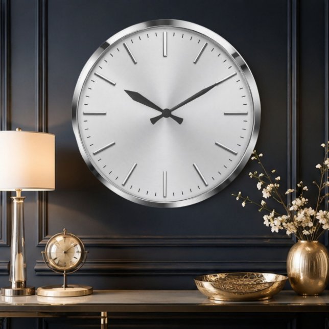 Luxury Silver Minimalist Modern Brushed Metal Large Clock (Creator Uploaded)
