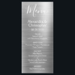 Luxury Silver Modern and Elegant Wedding Menu<br><div class="desc">Luxury Silver Modern Faux Metallic Stainless Steel Foil Wedding Menu. This girly modern Script Wedding Menu can be customised to include the names of the Bride and Groom, the wedding date and the wedding dinner menu options. This Menu is part of a matching wedding collection and additional matching items can...</div>