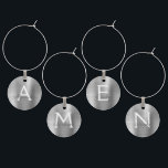 Luxury Silver Modern & Elegant Monogram Wine Charm<br><div class="desc">Luxury Silver Modern and Elegant Monogram Metallic Faux Brushed Metal Wine Charm. These Wine Charms can be customised to include your initial and first name. The silver Faux Stainless Steel Wine Charms makes a great Bridal Shower, Birthday Party or Bachelorette Party gift for that special person who loves pink. Contact...</div>