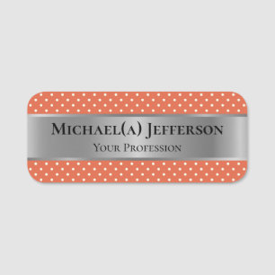 Luxury Silver On Modern Koi Fish Orange Polka Dots Name Tag