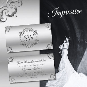 Luxury Silver Ornate Decor with Monogram Sumptuous Business Card
