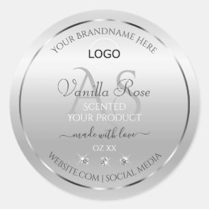 Luxury Silver Product Label Diamonds Monogram Logo
