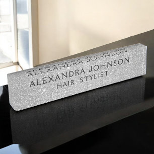 Luxury Silver Professional Glitter Sparkle Modern Nameplate