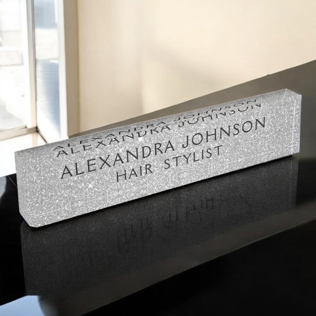 Luxury Silver Professional Glitter Sparkle Modern Nameplate (Creator Uploaded)