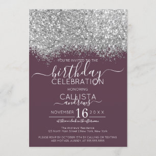 Luxury Silver Purple Glitter Confetti Birthday Invitation