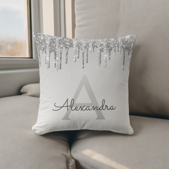 Luxury Silver Sparkle Glitter Monogram Cushion (Creator Uploaded)