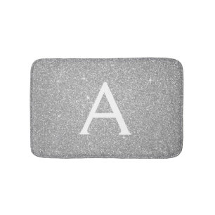 Luxury Silver Sparkle Glitter Monogram Name Bath Mat