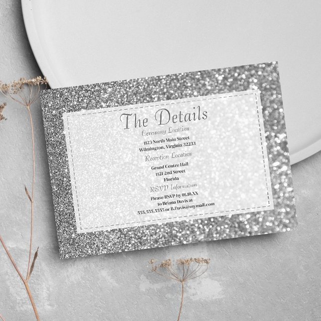 Luxury silver sparkly glitter glam Details Card ( Luxury silver sparkly glitter glam Details Card)