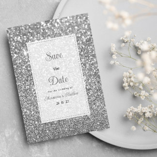 Luxury silver sparkly glitter glam Save The Date  Invitation