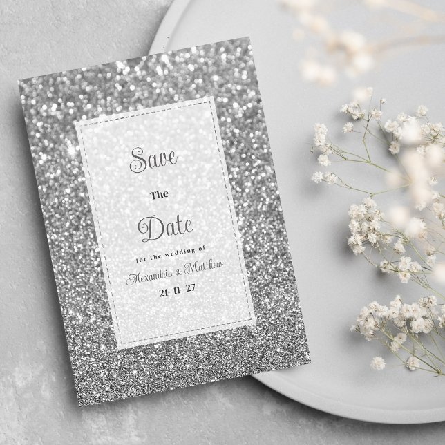 Luxury silver sparkly glitter glam Save The Date  Invitation (Luxury silver sparkly glitter glam Save The Date)
