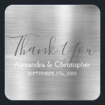 Luxury Silver Wedding Favour Thank You Square Sticker<br><div class="desc">Silver Wedding Seal Favour Thank You Sticker. This sticker can be customised to include your name and wedding date and be used to seal your wedding invitations or favour bags. Please contact the designer if you would like matching items.</div>