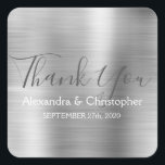 Luxury Silver Wedding Favour Thank You Square Sticker<br><div class="desc">Silver Wedding Seal Favour Thank You Sticker. This sticker can be customised to include your name and wedding date and be used to seal your wedding invitations or favour bags. Please contact the designer if you would like matching items.</div>