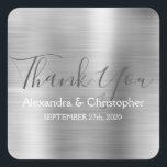 Luxury Silver Wedding Favour Thank You Square Sticker<br><div class="desc">Silver Wedding Seal Favour Thank You Sticker. This sticker can be customised to include your name and wedding date and be used to seal your wedding invitations or favour bags. Please contact the designer if you would like matching items.</div>