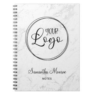 Luxury Silver White Marble Business Logo Meeting Notebook