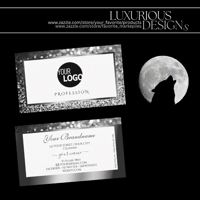 Luxury Silver White Sparkling Glitter Logo Elegant Business Card (Creator Uploaded)