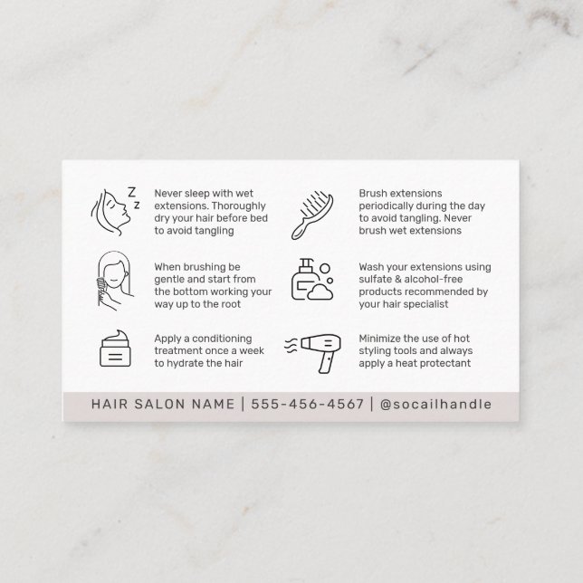 Luxury Simple Hair Extensions After Care Hair Care Business Card (Back)