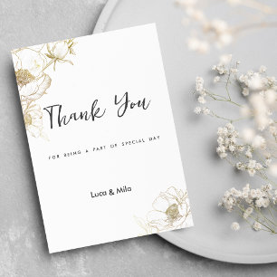 Luxury simple white gold peony floral Thank You  Invitation