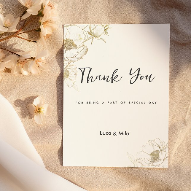 Luxury simple white gold peony floral Thank You  Invitation (Luxury simple white gold peony floral Thank You)
