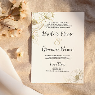 Luxury simple white gold peony floral Wedding Invitation