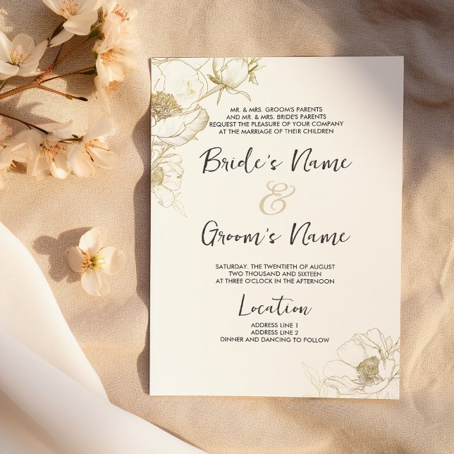 Luxury simple white gold peony floral Wedding Invitation (Luxury simple white gold peony floral Wedding )
