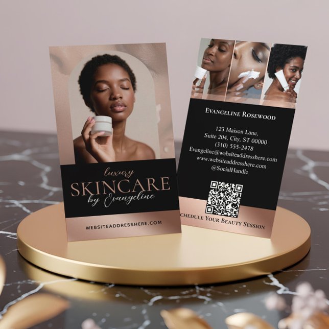 Luxury Skincare Esthetician Arch Photo Black Pink Business Card (Luxury Skincare Esthetician Arch Photo Black Pink Business Card)